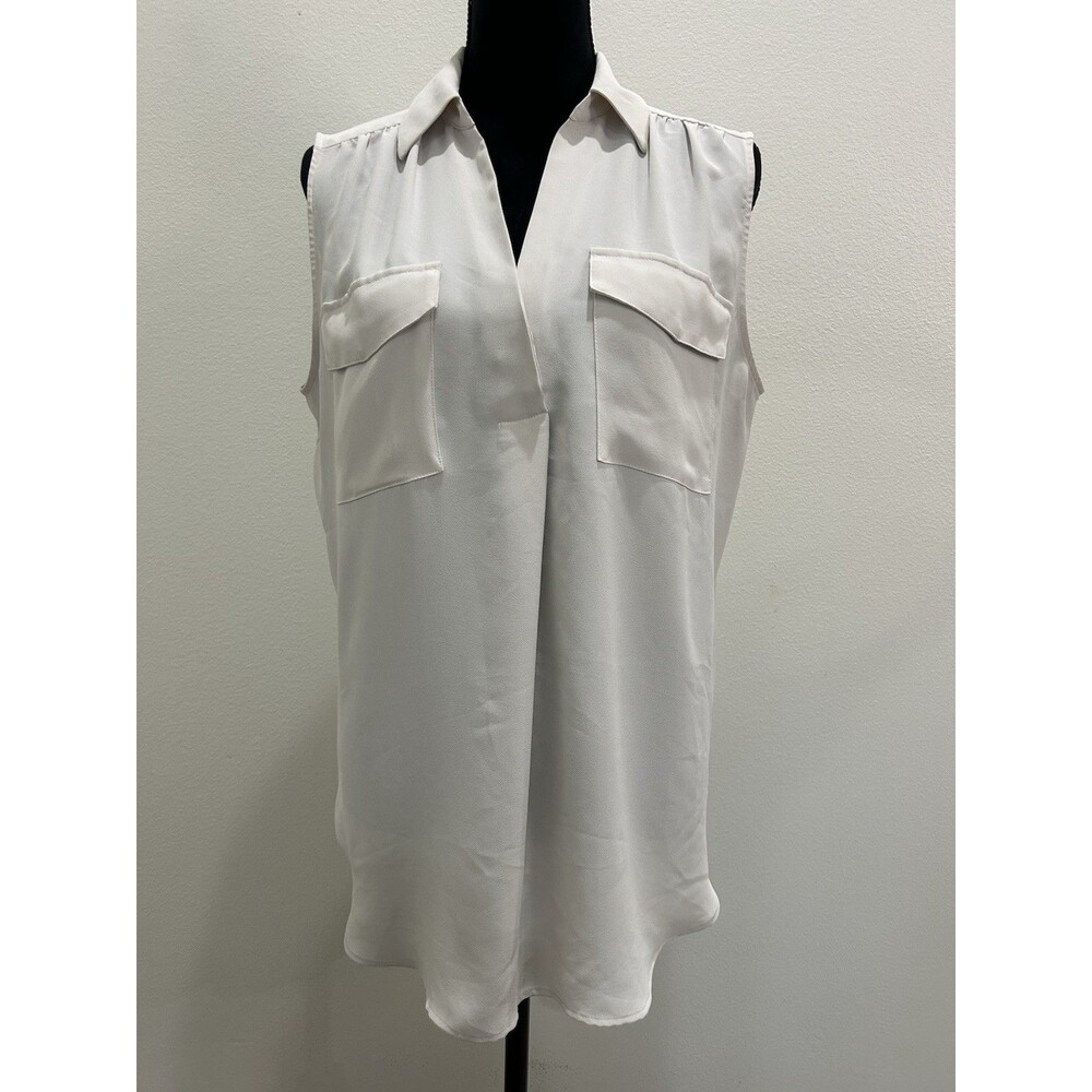 Ann Taylor Womens L Off White Blouse V Neck Sleeveless Pullover Career